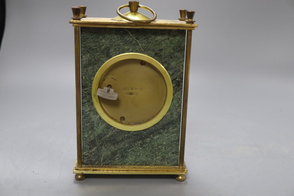 A Molnija Russian marble and brass mantel timepiece, height 18.5cm